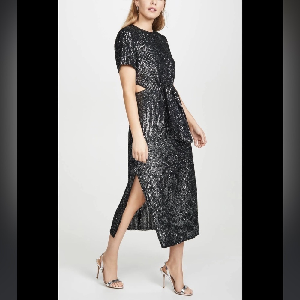 C/MEO Collective Lustre Midi Dress in Black Sequin Small